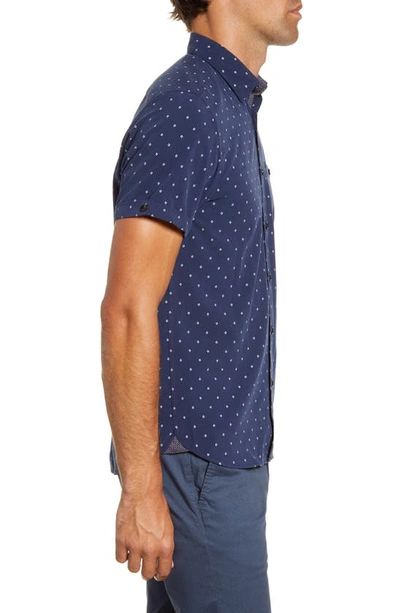 Shop Ted Baker Diamond Slim Fit Short Sleeve Button-up Shirt In Navy