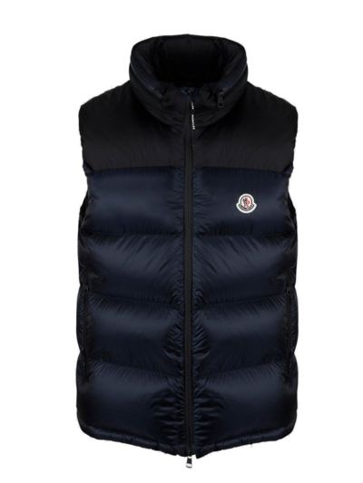 Shop Moncler Ophrys Logo Patch Down Gilet In Navy
