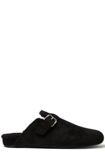 Shop Isabel Marant Buckle Detailed Shearling Mules In Black