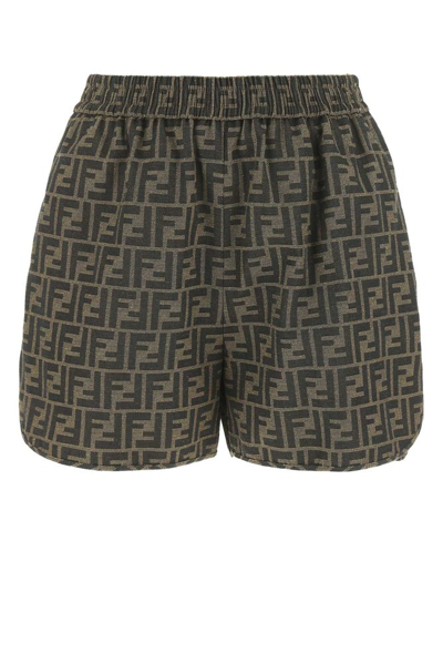 Shop Fendi Ff Jacquard Shorts In Brown