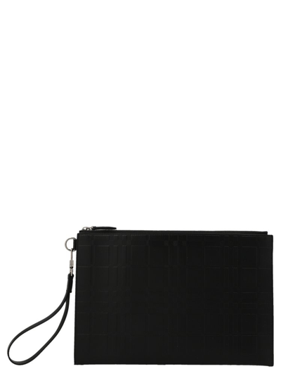 Shop Burberry Embossed Zipped Clutch Bag In Black