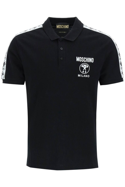 Shop Moschino Double Question Mark Printed Polo Shirt In Black
