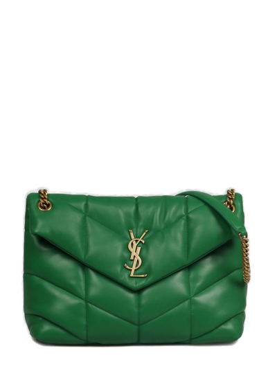 Shop Saint Laurent Loulou Puffer Medium Shoulder Bag In Green