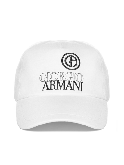Shop Giorgio Armani Logo Embroidered Baseball Cap In White