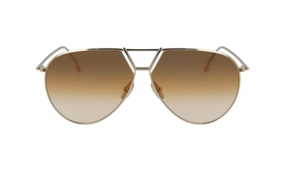 Shop Victoria Beckham Brown Gradient Aviator Ladies Sunglasses Vb208s 702 6410 In Brown,gold Tone