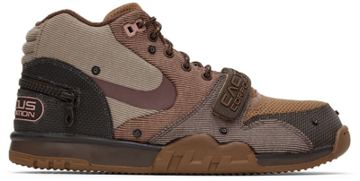 Shop Nike Brown Travis Scott Edition Air Trainer 1 Sp Sneakers In Olive Aura-canvas-du