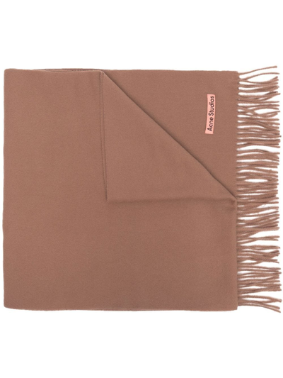 Shop Acne Studios Fringed Wool Scarf In Brown