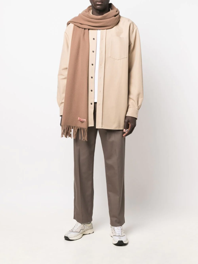 Acne Studios Fringed Wool Scarf In Brown