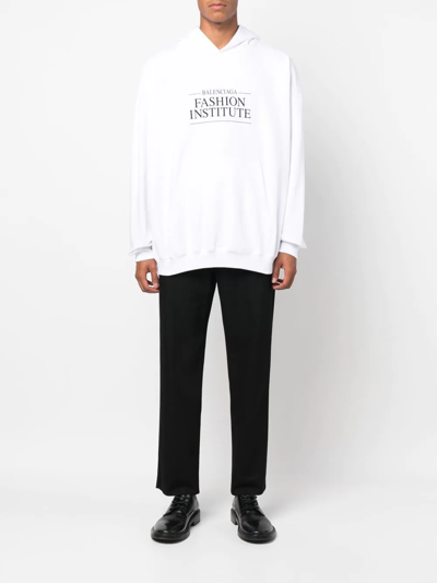 Balenciaga Loose Fit Hooded Sweatshirt Kangaroo Pocket In White