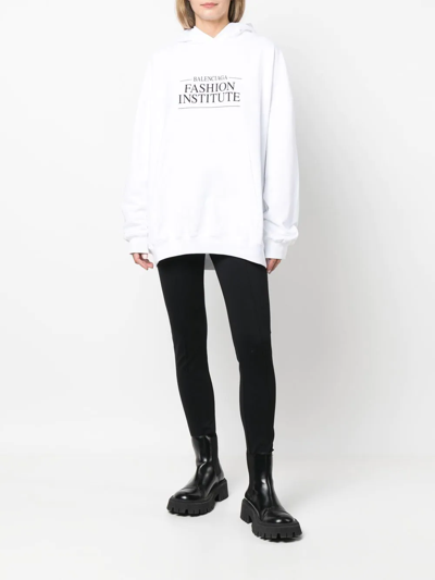 Balenciaga Loose Fit Hooded Sweatshirt Kangaroo Pocket In White