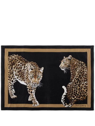 Shop Dolce & Gabbana Tiger-print Placemat And Napkin Set In Black