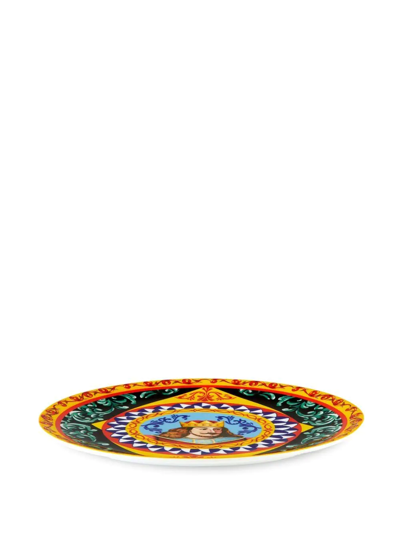 Shop Dolce & Gabbana Knight-print Charger Plate In Yellow