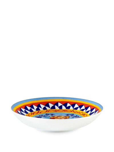 Shop Dolce & Gabbana Carretto-print Porcelain Soup Plates (set Of 2) In Blue