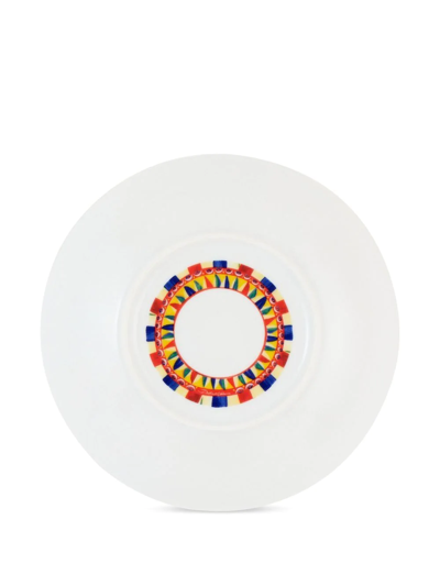 Shop Dolce & Gabbana Carretto-print Porcelain Soup Plates (set Of 2) In Blue