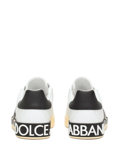 Dolce & Gabbana Calfskin Nappa Portofino Sneakers With Dg Logo Print In White