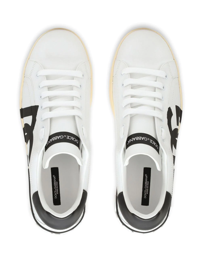Dolce & Gabbana Calfskin Nappa Portofino Sneakers With Dg Logo Print In White