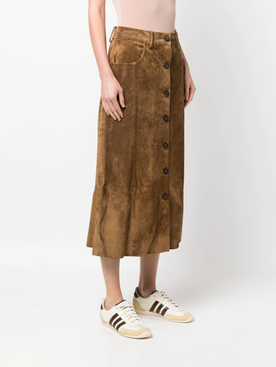 Shop Golden Goose Buttoned-up Leather Skirt In Brown