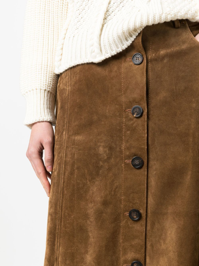 Shop Golden Goose Buttoned-up Leather Skirt In Brown