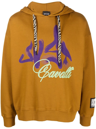 Shop Just Cavalli Logo-print Pullover Hoodie In Brown