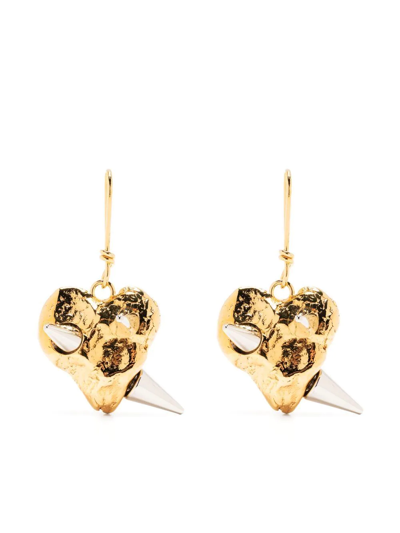 Shop Marni Heart-shaped Studded Earrings In Gold