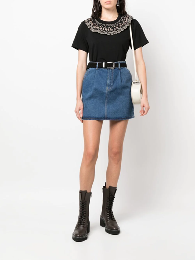 Shop See By Chloé Floral-embroidered Cotton T-shirt In Black
