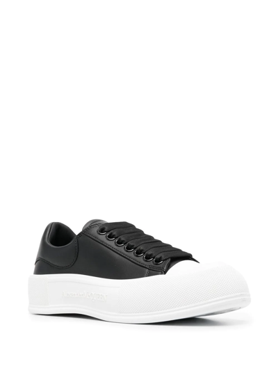 Shop Alexander Mcqueen Deck Plimsoll Leather Sneakers In Black