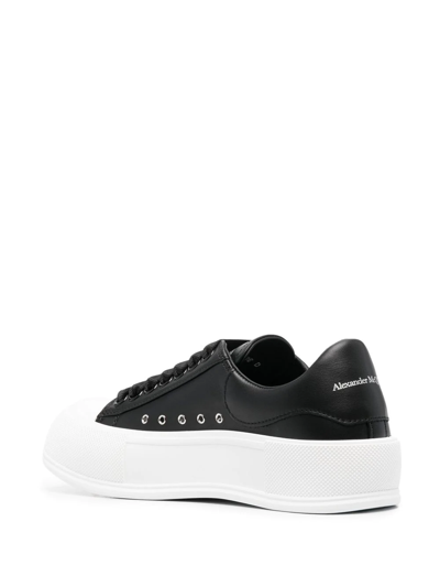 Shop Alexander Mcqueen Deck Plimsoll Leather Sneakers In Black