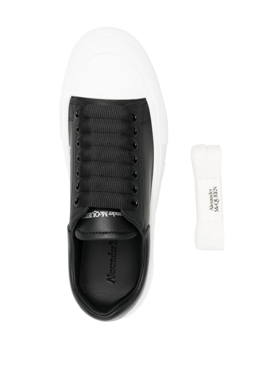 Shop Alexander Mcqueen Deck Plimsoll Leather Sneakers In Black