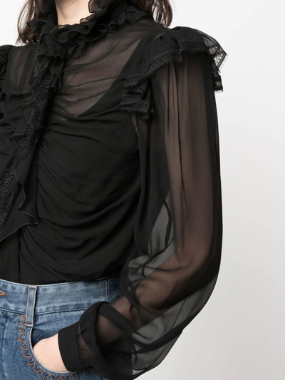 Shop Alberta Ferretti Ruffle-detail Silk Shirt In Black