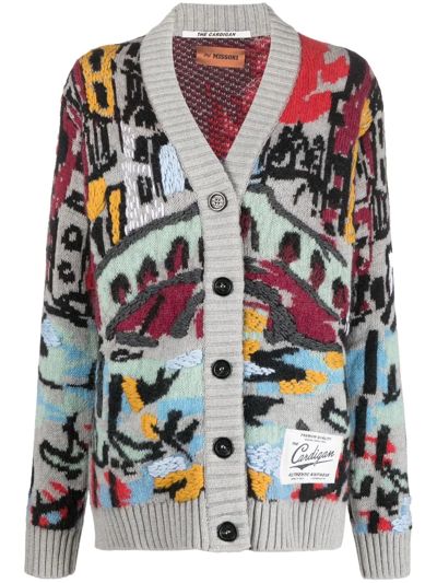 Shop Missoni Embroidered Pattern Cardigan In Grey