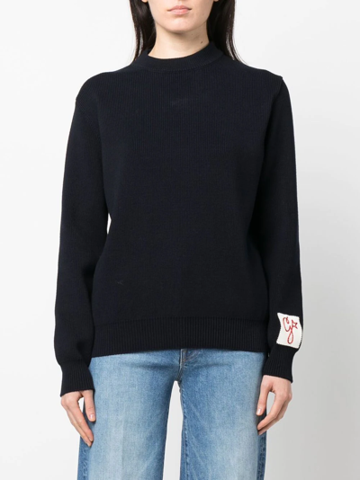 Golden Goose Black Merino Wool Sweater With Golden Applications For Women In Blue