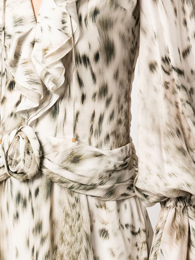 Shop Blumarine Animal-print Ruffle Trim Dress In Neutrals