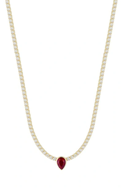 Shop Chloe & Madison 14k Gold Plated Sterling Silver & Cz Tennis Choker Necklace In Yellow Gold/ Red