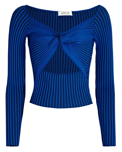 Shop Amur Levona Cut-out Rib Knit Top In Blue-med