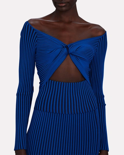 Shop Amur Levona Cut-out Rib Knit Top In Blue-med