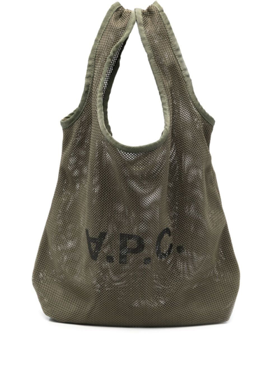 Shop Apc Green Mesh Tote Shopper Bag With Logo A.p.c.man