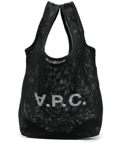 Shop Apc Black Mesh Tote Shopper Bag With Logo A.p.c.man