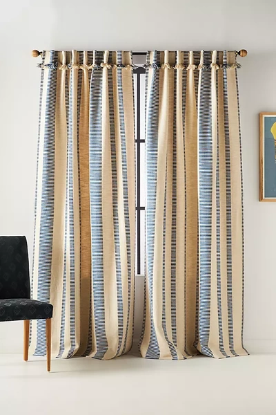 Shop Anthropologie Pieced Stripe Curtain By  In Blue Size 50x63