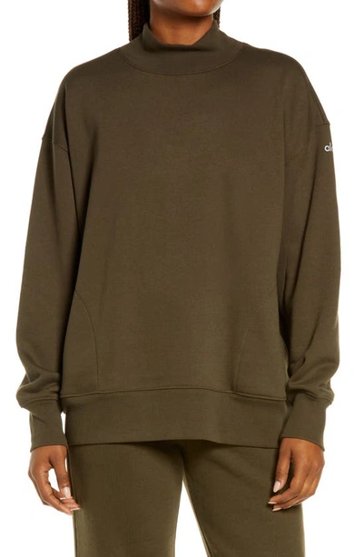 Alo Yoga Refresh Mock Neck Sweatshirt In Dark Olive ModeSens