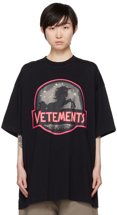 Shop Vetements Black Wild Unicorn T-shirt In Midnight Black