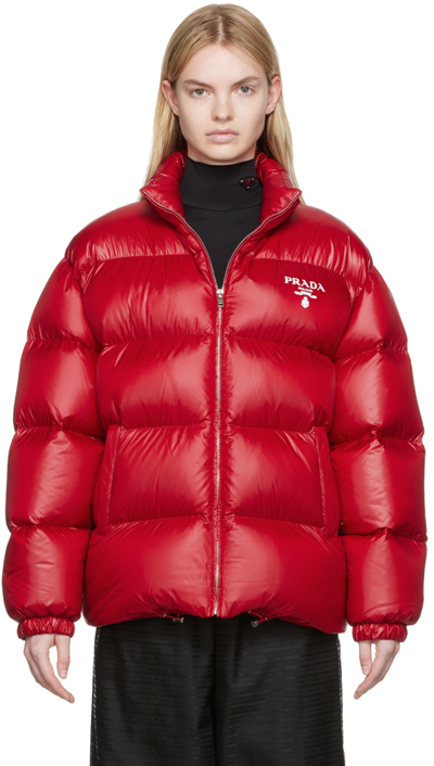 Shop Prada Red Recycled Nylon Down Jacket In F0011 Red