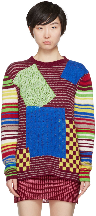 Shop The Elder Statesman Red Patchwork Sweater In Sapphire/cabernet/ma