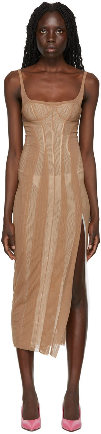 Kathryn Bowen Beige Bustier Tank Midi Dress In Nude/off White Linin