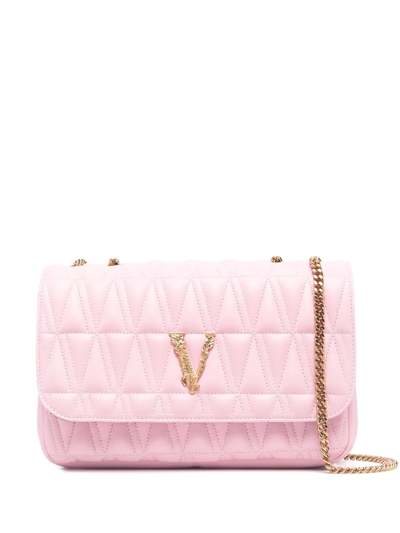 Versace Virtus Quilted Leather Tribute Crossbody Bag in Light Pink