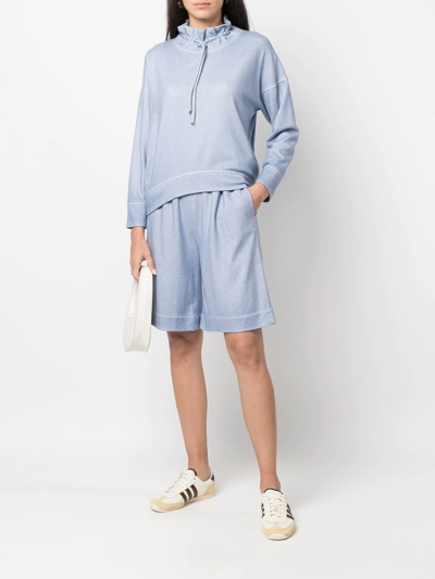 Shop Colombo Drawstring-neck Long-sleeve Sweatshirt In Blue