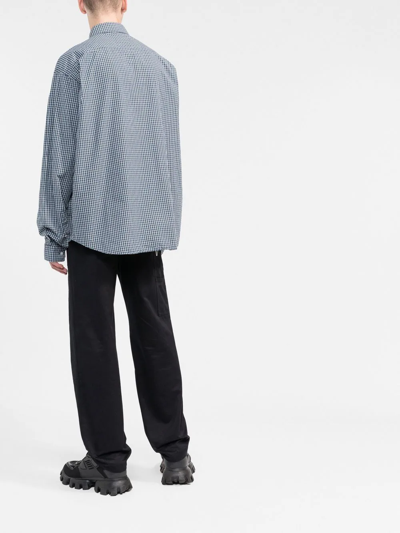 Shop Balenciaga Grid-patterned Long-sleeved Shirt In Blue