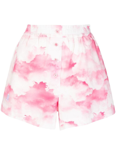 Shop Rotate Birger Christensen Cloud-print Slip-on Shorts In Pink