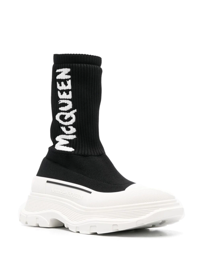 Alexander Mcqueen Tread Slick Graffiti Pull-on Boot Sneakers In Black