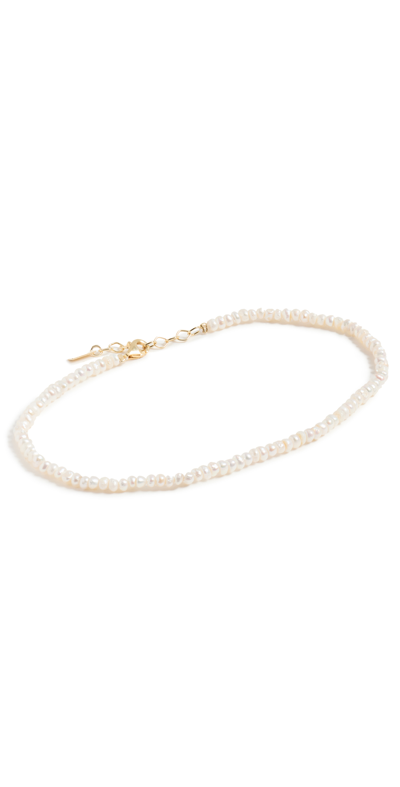 Shop Adinas Jewels Tiny Pearl Anklet In Pearl White