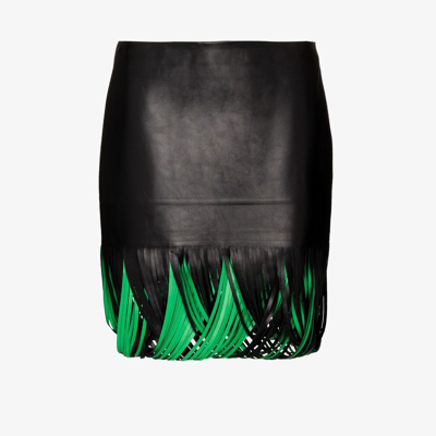 Shop Bottega Veneta Loop Fringed Leather Mini Skirt - Women's - Lamb Skin In Black